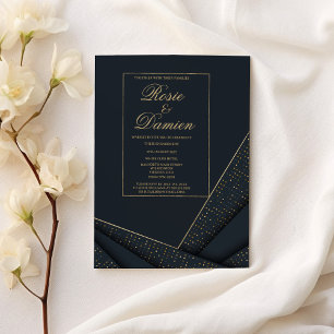 Invitation de fiançailles géométrique bleu marine