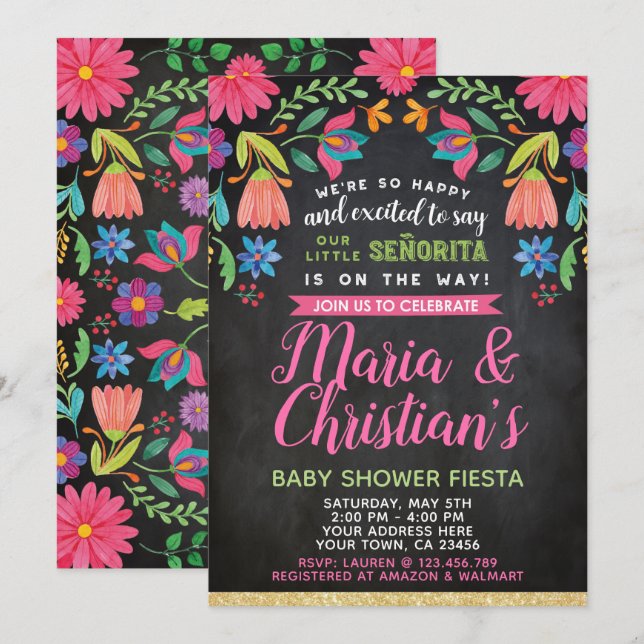 Invitation de Fiesta Baby shower (Devant / Derrière)