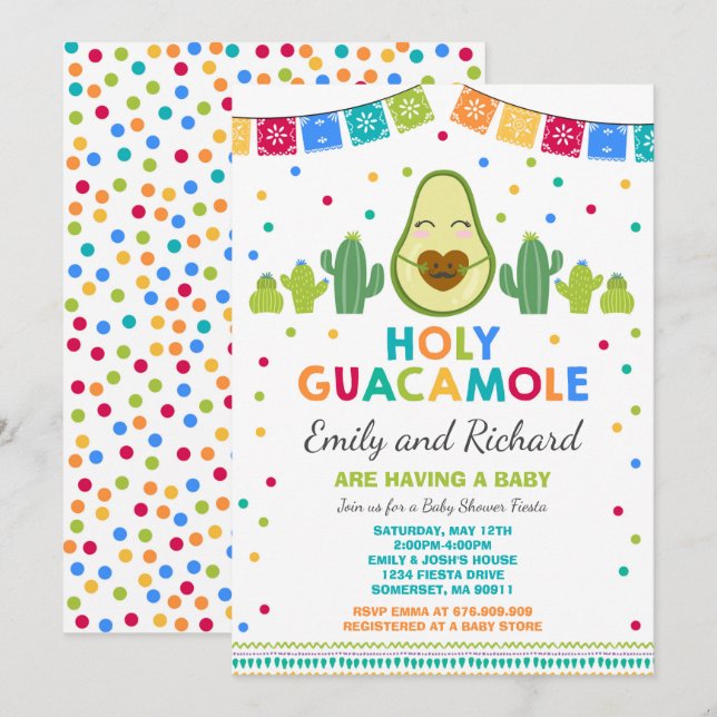 Invitation de Fiesta Baby shower Saint-Guacamole (Devant / Derrière)