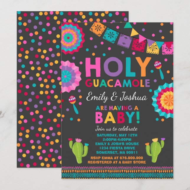 Invitation de Fiesta Baby shower Saint-Guacamole (Devant / Derrière)