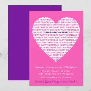 Invitation de fille 29e anniversaire Girl Heart Pi