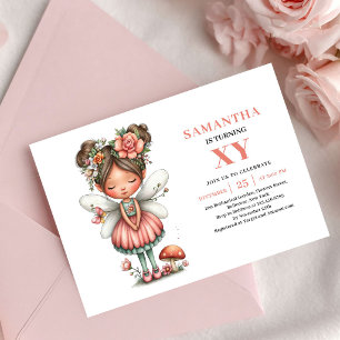 Invitation de fille anniversaire fée enchantée ros