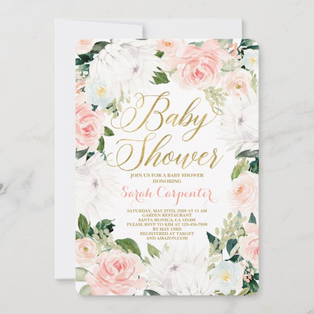 Invitation de fille Baby shower à fleurs de Protea (Devant)