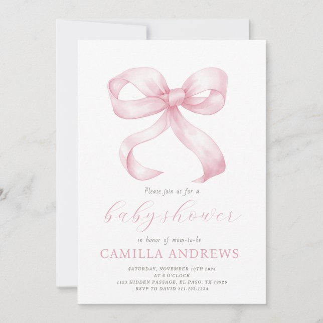 Invitation de fille Baby shower de la ceinture ros (Devant)