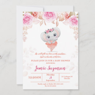Invitation de fille Baby shower d'éléphant floral 