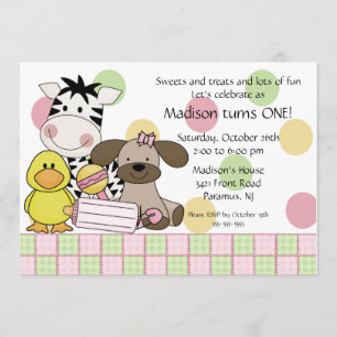 Invitation de fille d'anniversaire d'animaux de