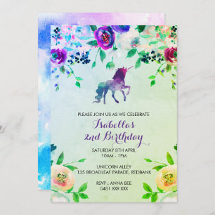 Invitation de fille d'anniversaire de licorne