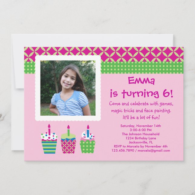 Invitation de fille d'anniversaire de photo de (Devant)