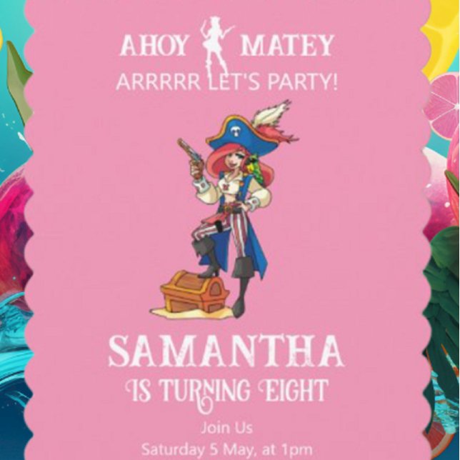 Invitation de fille d'anniversaire Pirate (Party Pirates  Is The Destination For Every Celebration And Every Moment.)