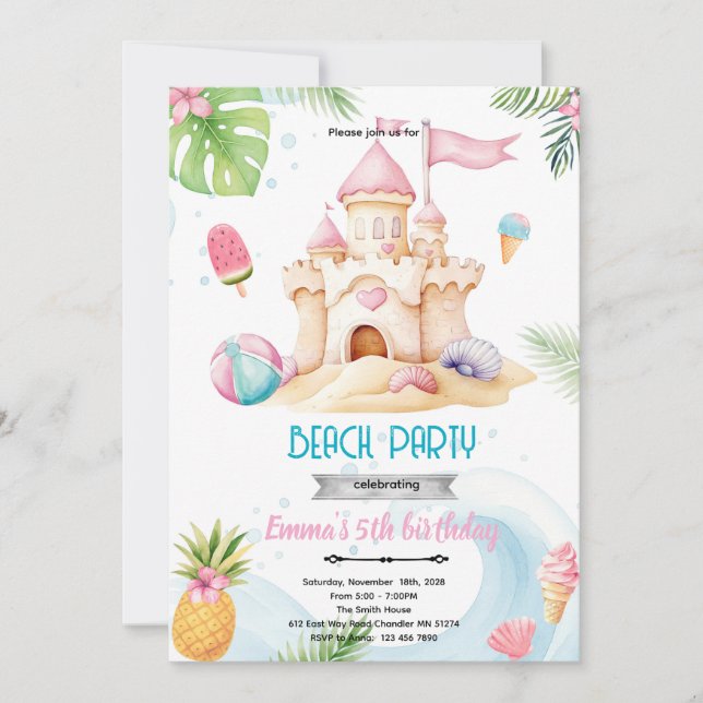 Invitation de fille de château de sable (Devant)