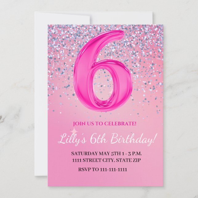 Invitation de fille de sixième anniversaire (Devant)