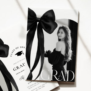 Invitation de fin d'études avec photo et nœud noir
