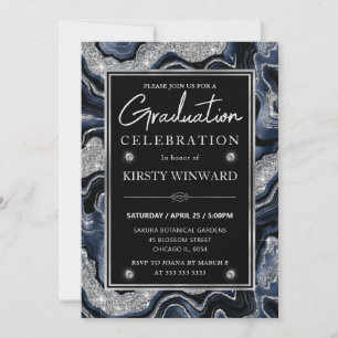 Invitation de fin d'études Bleu Élégant et Paillet