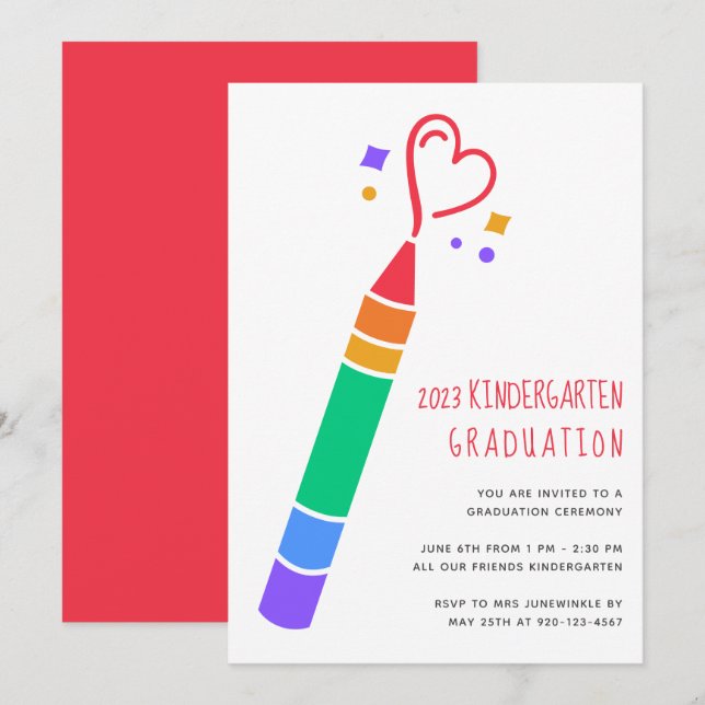 Invitation de fin d'études Crayon Kindergarten 202 (Devant / Derrière)