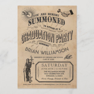 Invitation de fin d'études de droit vintage Retro