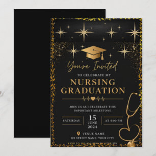 Invitation de fin d'études d'infirmière en or noir