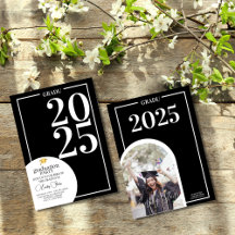 Invitation de fin d'études photo noir & blanc tend