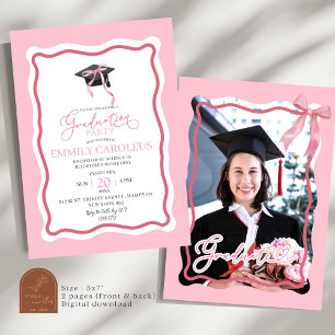 Invitation de fin d'études rétro ondulée rose avec