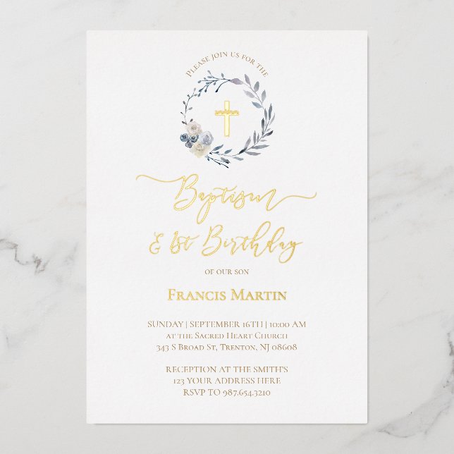 Invitation de foil Baptême de couronne bleue (Recto)