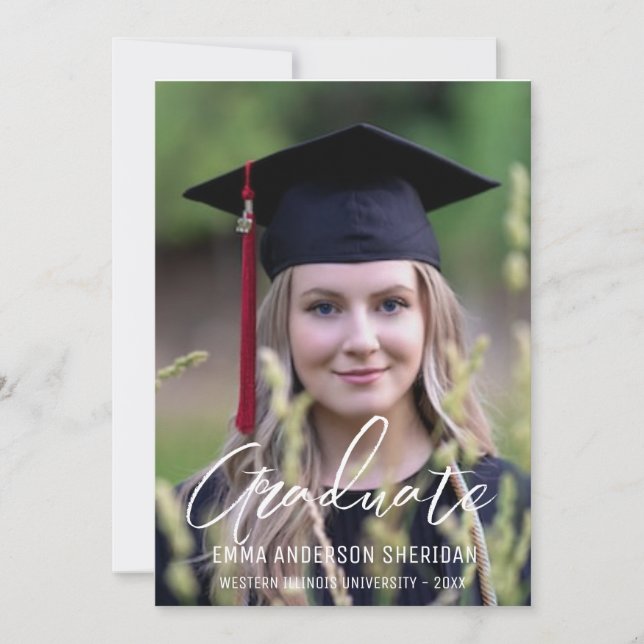 Invitation de Foil Photo de script blanc moderne (Devant)