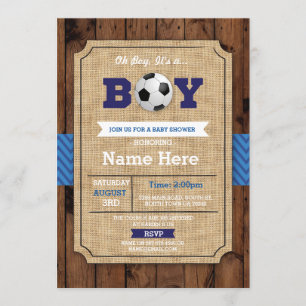 Invitation de football Baby shower Boy Blue Wood