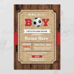 Invitation de football Red Boy Baby shower Wood Fo
