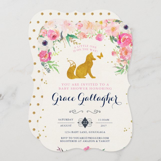 Invitation de Fox Baby shower (Devant / Derrière)