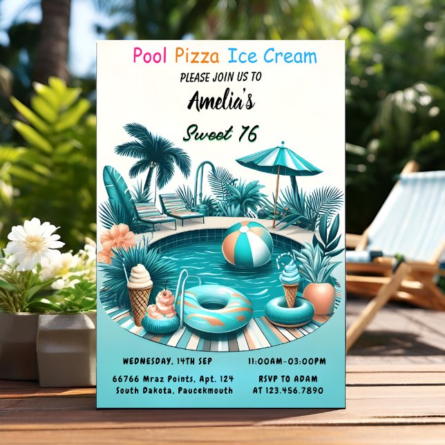 Invitation De Garçon Amusant Ado Adulte Pool Party Sweet 16 A (Créateur téléchargé)