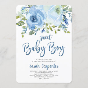 Invitation de garçon de baby shower floral bleu