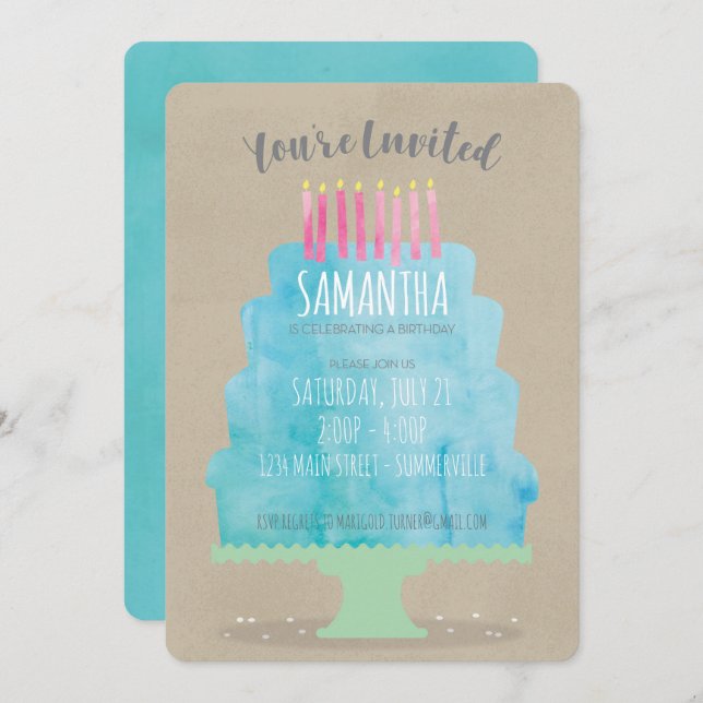Invitation de gâteau d'anniversaire (Devant / Derrière)
