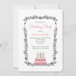 Invitation de gâteau rose d'anniversaire