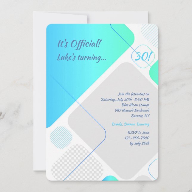 Invitation de gloire bleu géométrique (Devant)