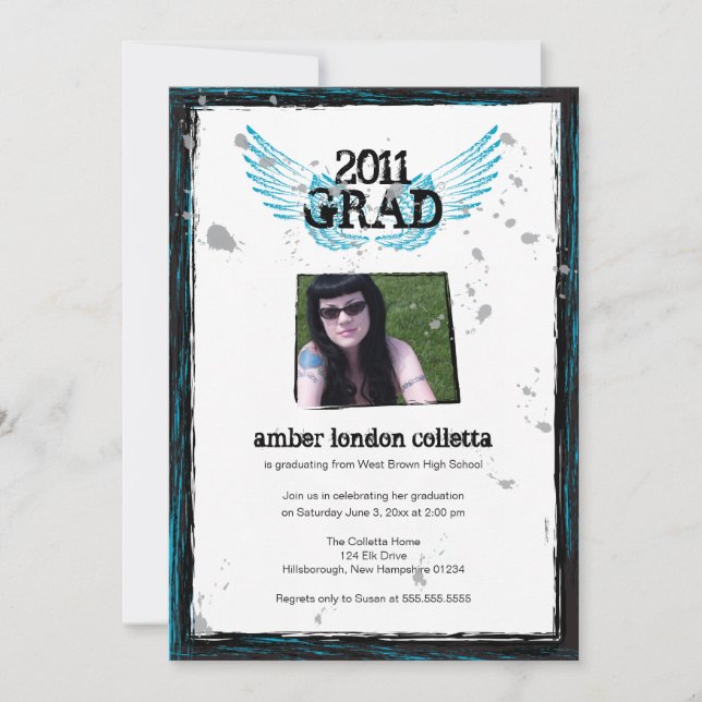 Invitation de graduation Black and Blue Grunge Win (Devant)