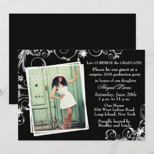 Invitation de graduation Black & Pearl Swirl