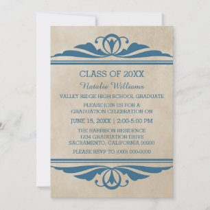 Invitation de graduation Blue Elegant Deco