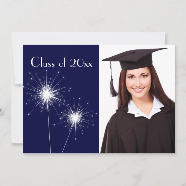 Invitation de graduation Blue Photo Sparkler (Devant)