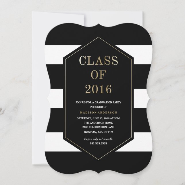 Invitation de graduation Chic Stripes (Devant)