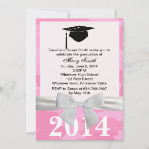 Invitation de graduation de camouflage rose ruban 