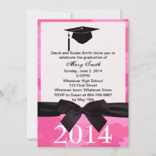 Invitation de graduation de camouflage rose ruban 