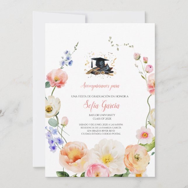 Invitation de graduation de fleur de printemps (Devant)