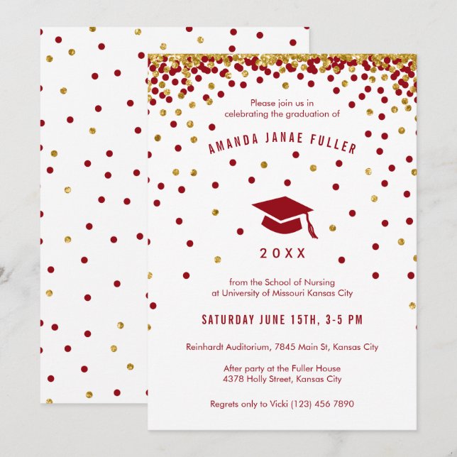 Invitation de graduation de Maroon | Parties scint (Devant / Derrière)