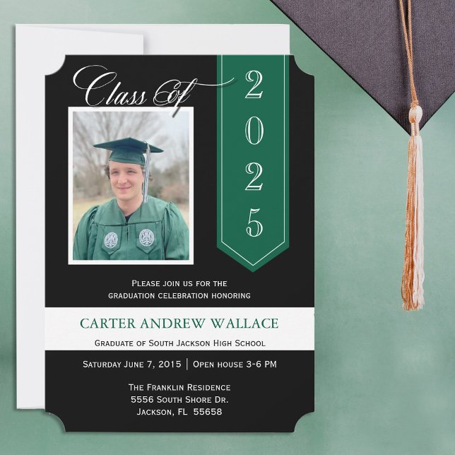 Invitation de graduation de ruban couleur personna (Change the Ribbon to your school's colors photo graduation invitation and announcement)
