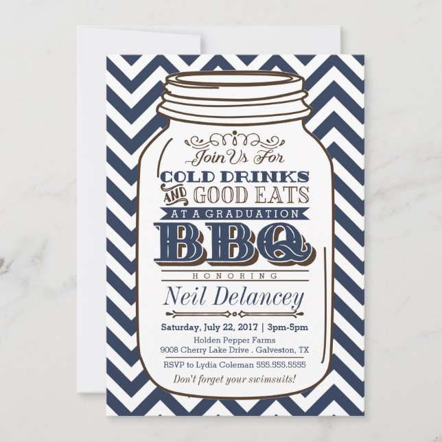 Invitation de graduation du BBQ Mason Jar, Chevron (Devant)