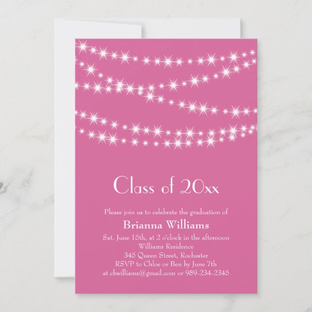 Invitation de graduation du Fuchsia Party Lights (Devant)