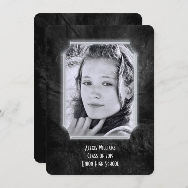 Invitation de graduation en cuir noir (Devant / Derrière)