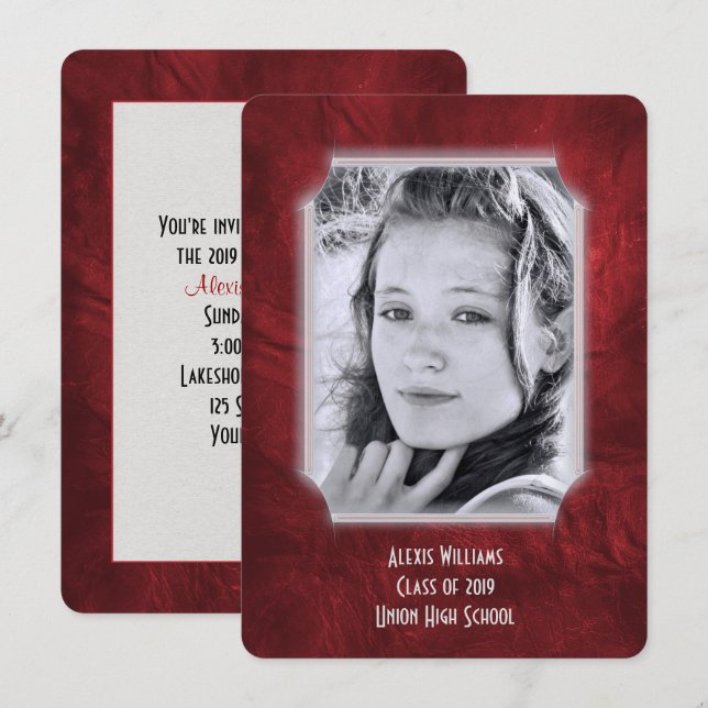 Invitation de graduation en cuir rouge (Devant / Derrière)