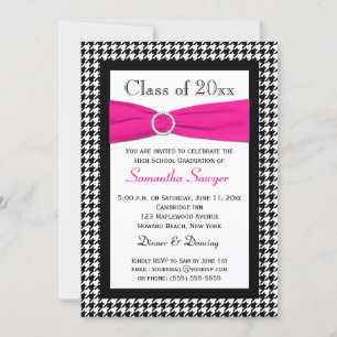 INVITATION de graduation en noir blanc noir rose R