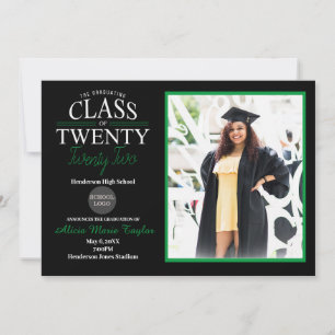 Invitation de graduation en noir et vert avec phot