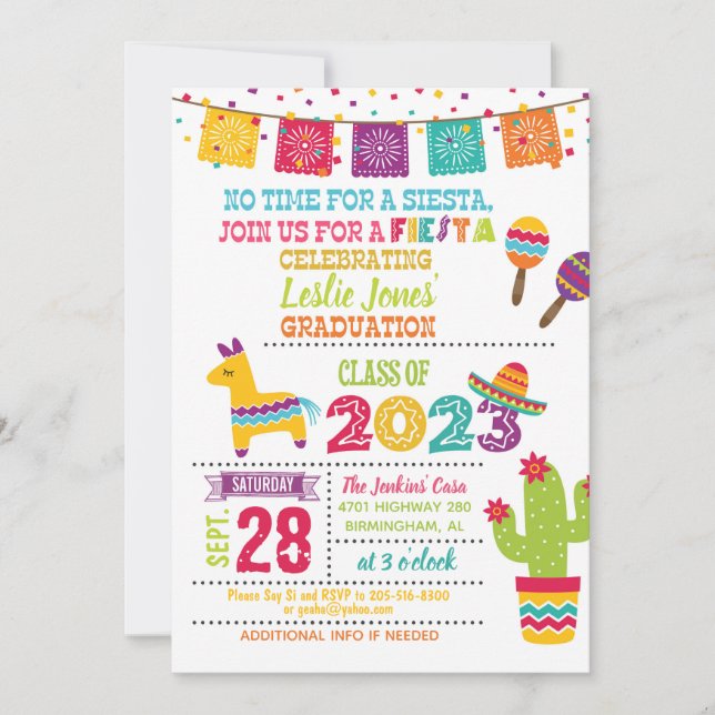 Invitation de graduation Fiesta - Blanc (2023) (Devant)