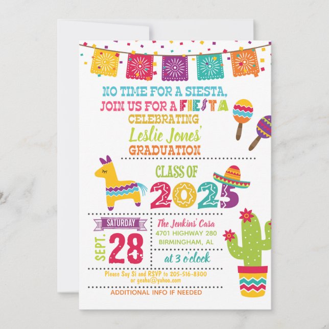 Invitation de graduation Fiesta - Blanc (2025) (Devant)